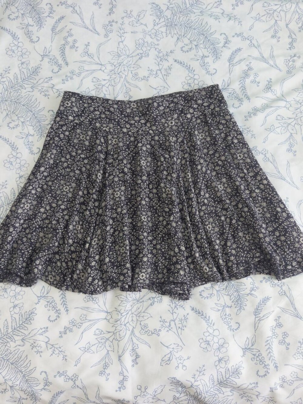 Blue Floral Flared Skater Skirt